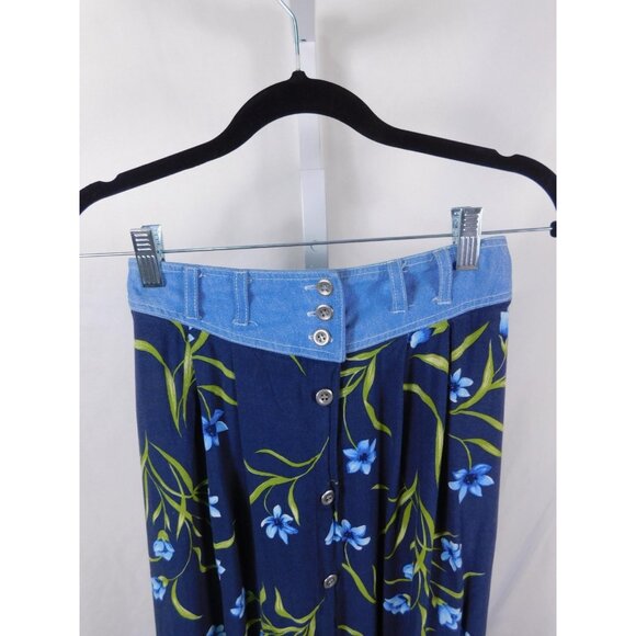 Capacity Skirt Womens Medium Blue Floral Button Front Chambray Waist Boho Midi - Picture 2 of 12